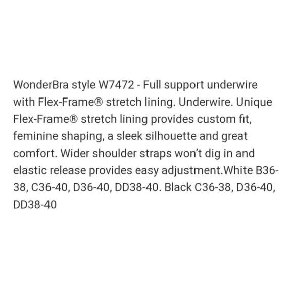 NWT WONDERBRA White full support underwire Flex Frame bra - Picture 2 of 6
